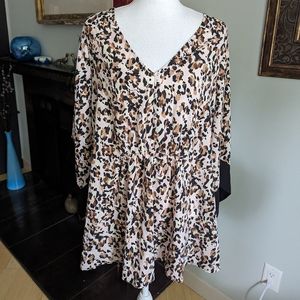 NEW Lane Bryant Women's 14/16 Cheetah Scarf Sleeve Kimono Top Brown